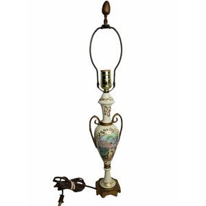 Vintage Porcelain Urn Lamp with Handles Woman with Cherubs Hand Painted